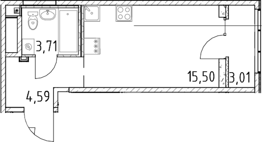 Квартира студия 23.8 м², 22/23 эт., ЖК «Город Первых»